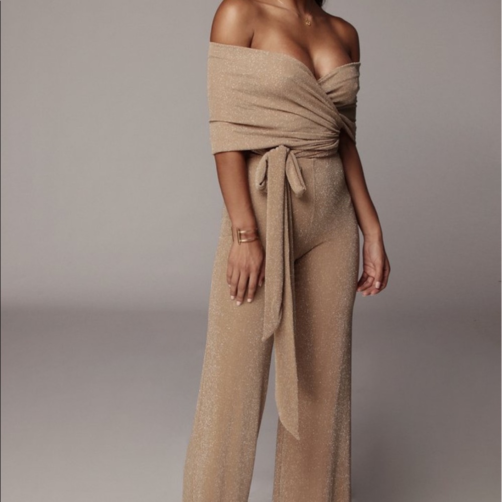 Tan Sparkle Multi-way Jumpsuit